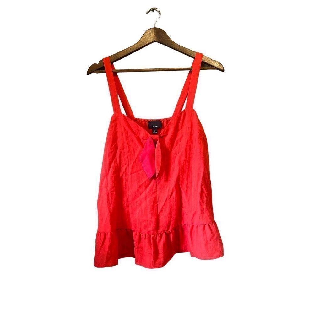 Lumiere Red Sleeveless Ruffle Hem Tank Top Casual Blouse‎